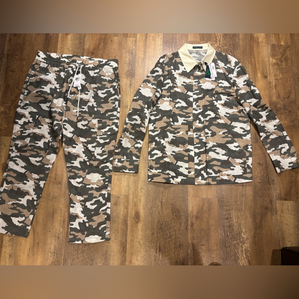 Men’s camo matching linen suit 
PAISLEY & GRAY LIGHTWEIGHT LINEN CAMO SUIT